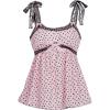 imageOYOANGLE Womens Heart Print Lace Tie Shoulder Babydoll Tank Top Bow Scoop Neck Sleeveless Peplum TopsPink