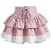imageOYOANGLE Womens Lace Up High Waist Ruffle Skirt Cute Tiered Layered Mini Flared SkirtsPink