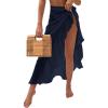imageOYOANGLE Womens Mesh Sheer Swimsuit Cover Up Ruffle Tie Side Beach Sarong Wrap Long SkirtNavy Blue