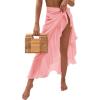 imageOYOANGLE Womens Mesh Sheer Swimsuit Cover Up Ruffle Tie Side Beach Sarong Wrap Long SkirtPink Solid