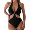 imageOYOANGLE Womens One Piece Swimsuits Ring Linked Cut Out Halter Bathing Suits Summer MonokinisBlack