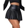imageOYOANGLE Womens Pu Leather Elastic High Waist Skorts Ruffle Hem Casual Flared Skirt ShortsBlack