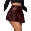 imageOYOANGLE Womens Pu Leather Elastic High Waist Skorts Ruffle Hem Casual Flared Skirt ShortsRust Brown