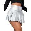 imageOYOANGLE Womens Pu Leather Elastic High Waist Skorts Ruffle Hem Casual Flared Skirt ShortsSilver