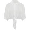 imageOYOANGLE Womens Puff Short Sleeve Button Down Tie Knot Blouse Collared Crop Shirt TopWhite