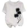 imageOYOANGLE Womens Round Neck Short Sleeve T Shirt 3D Flower Appliques Regular Fit Trendy Casual Tee TopsBlack and White