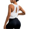 imageOYOANGLE Womens Sheer Open Back Sports Tank Top Sleeveless Twist Ruched Workout Tops Sleeveless Yoga ShirtsWhite