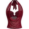 imageOYOANGLE Womens Summer Sheer Halter Crop Top Y2K Sleeveless Mesh Top Going Out ClubwearBurgundy