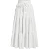 imageOYOANGLE Womens Tie Front Pleated Long Skirt Elastic High Waist A Line Flowy Casual Maxi SkirtsWhite