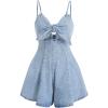 imageOYOANGLE Womens Vintage Bowknot Spaghetti Strap Denim Romper Sleeveless Wide Leg Jean Short JumpsuitsBlue