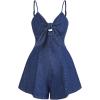 imageOYOANGLE Womens Vintage Bowknot Spaghetti Strap Denim Romper Sleeveless Wide Leg Jean Short JumpsuitsMedium Wash
