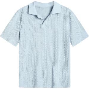 imageOYOANGLE Boys Short Sleeve Collar Neck Cable Knitted Solid Plain Golf Uniform ShirtBlue
