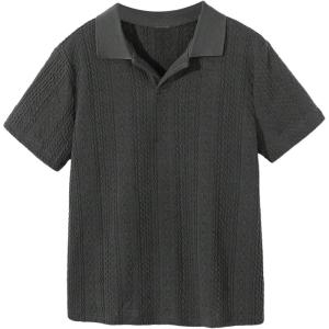 imageOYOANGLE Boys Short Sleeve Collar Neck Cable Knitted Solid Plain Golf Uniform ShirtDark Grey