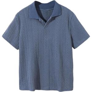 imageOYOANGLE Boys Short Sleeve Collar Neck Cable Knitted Solid Plain Golf Uniform ShirtDusty Blue