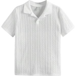 imageOYOANGLE Boys Short Sleeve Collar Neck Cable Knitted Solid Plain Golf Uniform ShirtWhite