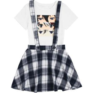 imageOYOANGLE Girls 2 Piece Outfits TShirt ampamp Overall Skirt Set Clothing SetsBlue and White