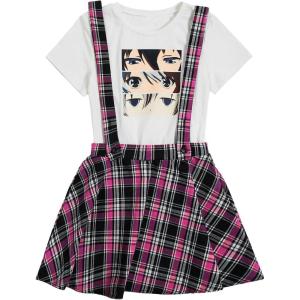 imageOYOANGLE Girls 2 Piece Outfits TShirt ampamp Overall Skirt Set Clothing SetsRed and Black