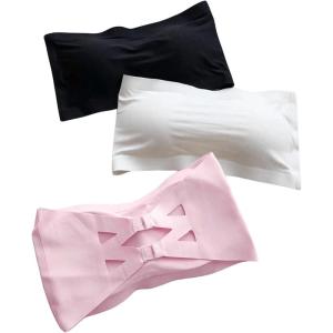imageOYOANGLE Girls 3 Pack Bandeau Strapless Bralette Comfortable Bras Seamless Tube Top BraBlack and Pink
