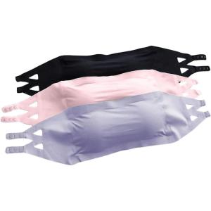 imageOYOANGLE Girls 3 Pack Bandeau Strapless Bralette Comfortable Bras Seamless Tube Top BraBlack and Purple