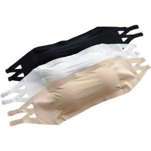 imageOYOANGLE Girls 3 Pack Bandeau Strapless Bralette Comfortable Bras Seamless Tube Top BraBlack and White