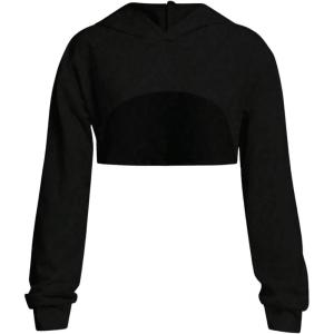 imageOYOANGLE Girls Long Sleeve Drop Shoulder High Low Asymmetrical Hem Crop Hoodie TopBlack