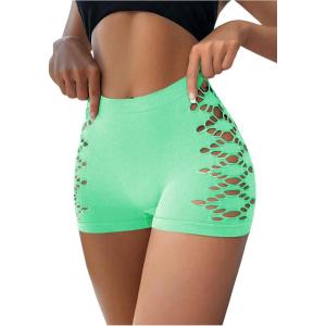 imageOYOANGLE Womens Cut Out Mid Rise Boyshort Panties Solid Plain Criss Cross Seamless UnderwearGreen