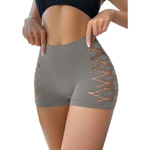 imageOYOANGLE Womens Cut Out Mid Rise Boyshort Panties Solid Plain Criss Cross Seamless UnderwearGrey
