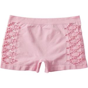 imageOYOANGLE Womens Cut Out Mid Rise Boyshort Panties Solid Plain Criss Cross Seamless UnderwearPink