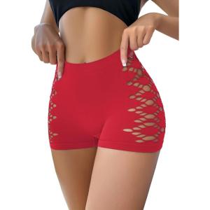 imageOYOANGLE Womens Cut Out Mid Rise Boyshort Panties Solid Plain Criss Cross Seamless UnderwearRed