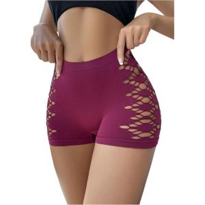 imageOYOANGLE Womens Cut Out Mid Rise Boyshort Panties Solid Plain Criss Cross Seamless UnderwearRed Violet
