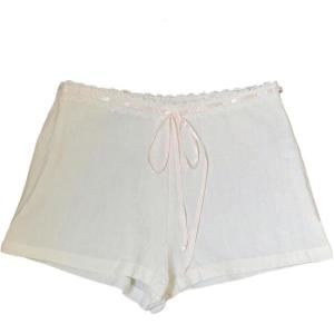 imageOYOANGLE Womens Drawstring Cute Linen Shorts Lace Trim High Waist Wide Leg Casual BoyshortsWhite