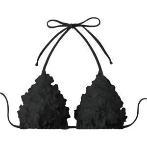 imageOYOANGLE Womens Floral Appliques Bikini Top Triangle Halter Bathing Suit Tops SwimsuitsBlack