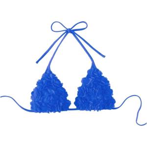 imageOYOANGLE Womens Floral Appliques Bikini Top Triangle Halter Bathing Suit Tops SwimsuitsBlue