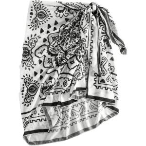 imageOYOANGLE Womens Graphic Print Bikini Cover Up Skirts Tie Side Bathing Suit CoverupsBlack and White