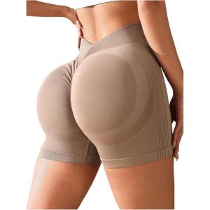 imageOYOANGLE Womens High Waisted Scrunch Booty Shorts Seamless Yoga Workout ShortsKhaki