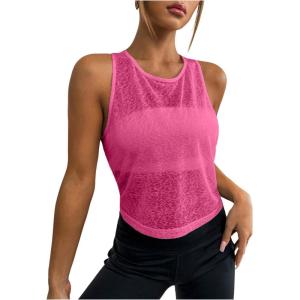 imageOYOANGLE Womens Sheer Open Back Sports Tank Top Sleeveless Twist Ruched Workout Tops Sleeveless Yoga ShirtsHot Pink