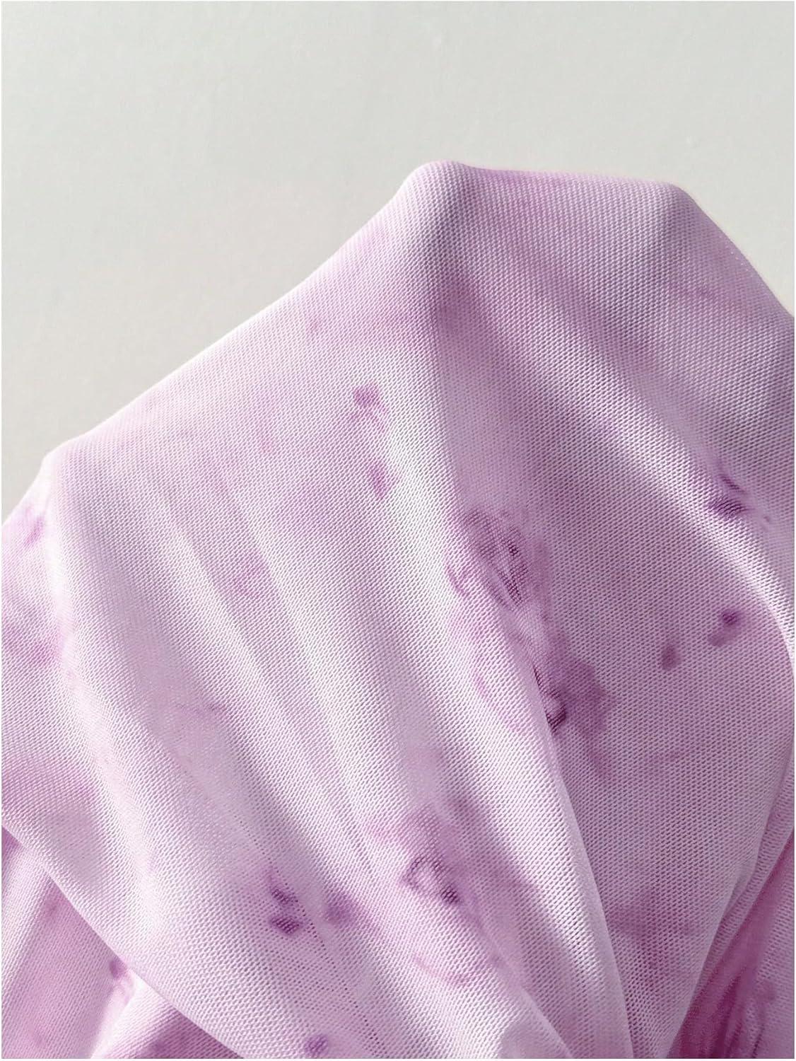 imageOYOANGLE Womens Floral Print Square Neck Mesh Bodysuit Tops Sleeveless Leotard Tank TopPurple