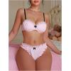 imageOYOANGLE Womens 2 Piece Lingerie Sets Bow Lace Frill Trim Underwire Bra and Panties SetPink
