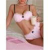 imageOYOANGLE Womens 2 Piece Lingerie Sets Bow Lace Frill Trim Underwire Bra and Panties SetPink