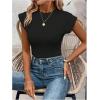 imageOYOANGLE Womens Cap Sleeve Shoulder Padded Bodysuit Top Crew Neck Fitted T Shirt Body SuitsBlack