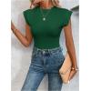imageOYOANGLE Womens Cap Sleeve Shoulder Padded Bodysuit Top Crew Neck Fitted T Shirt Body SuitsDark Green
