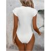 imageOYOANGLE Womens Cap Sleeve Shoulder Padded Bodysuit Top Crew Neck Fitted T Shirt Body SuitsWhite