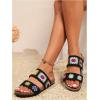 imageOYOANGLE Womens Floral Crochet Sandals Open Toe Double Strap Flat Sandals Slip On Outdoor Casual SlidesBlack