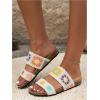 imageOYOANGLE Womens Floral Crochet Sandals Open Toe Double Strap Flat Sandals Slip On Outdoor Casual SlidesWhite and Yellow