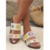 imageOYOANGLE Womens Floral Crochet Sandals Open Toe Double Strap Flat Sandals Slip On Outdoor Casual SlidesWhite and Yellow