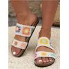 imageOYOANGLE Womens Floral Crochet Sandals Open Toe Double Strap Flat Sandals Slip On Outdoor Casual SlidesWhite and Yellow