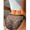 imageOYOANGLE Womens Floral Lace Mesh Briefs Panties Breathable Comfortable Mid Rise UnderwearBlack