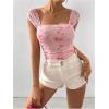 imageOYOANGLE Womens Floral Print Square Neck Mesh Bodysuit Tops Sleeveless Leotard Tank TopPink