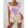 imageOYOANGLE Womens Floral Print Square Neck Mesh Bodysuit Tops Sleeveless Leotard Tank TopPurple