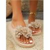imageOYOANGLE Womens Flower Appliques Flip Flops Open Toe Nonslip Slide On Thong Sandals Comfy Flat Beach SlippersBeige